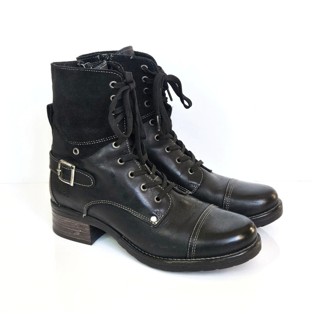 Taos Footwear Black Lace-Up Leather & Suede Combat Boots